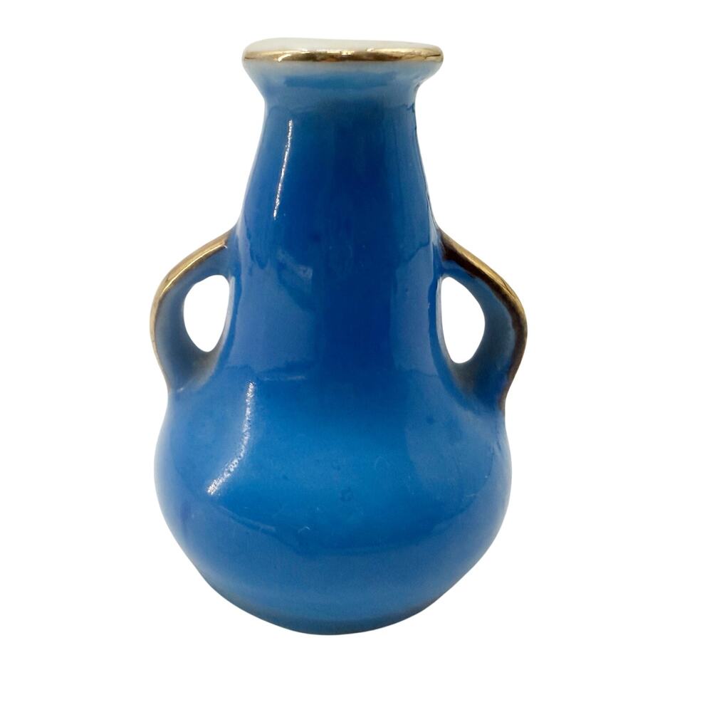 vintage blue & gold miniature Vase ceramic art pottery Japan home shelf decor